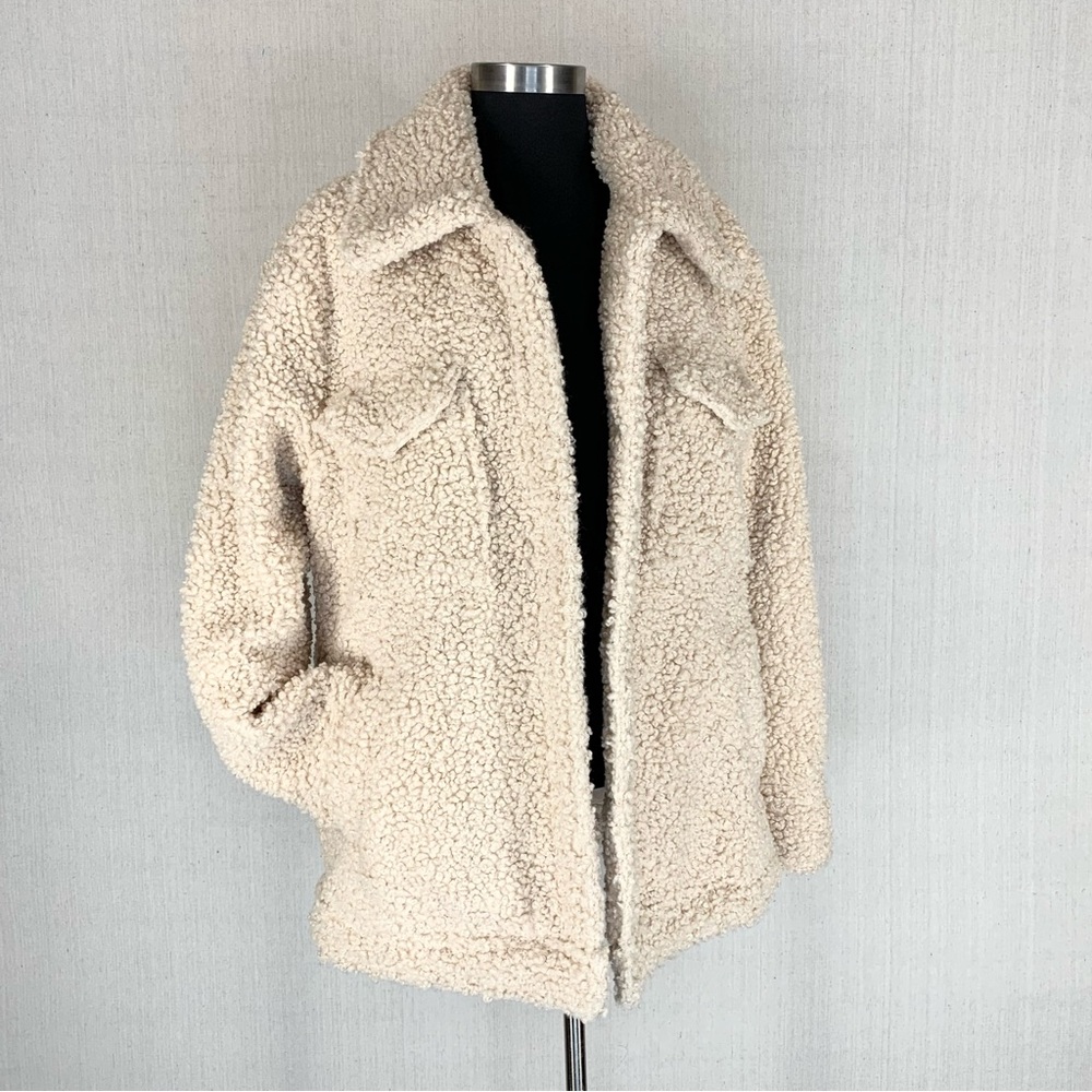 Knox Rose~Women’s Cream Sherpa/Teddy Snap‎ Front Collared Jacket/Coat~Sz S